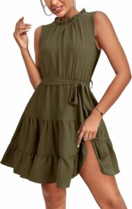 Army Green Ruched Trim Dress SN32