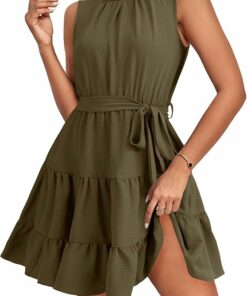 Army Green Ruched Trim Dress SN32
