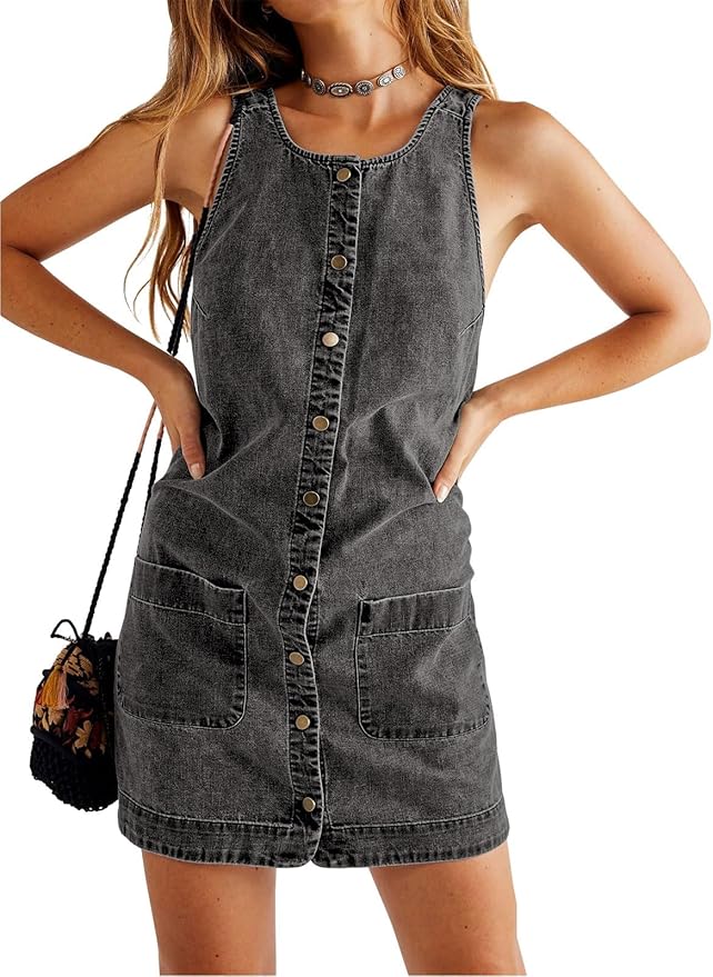 Dark Gray Sleeveless Denim Dress SN26