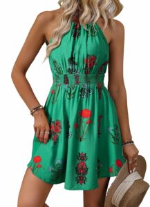 Green Boho Floral Mini Dress SN12