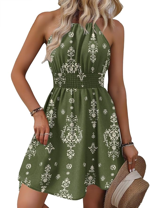 Green Boho Halter Neck Dress SN11