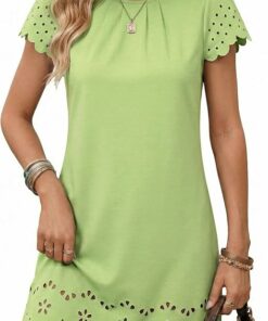 Green Crewneck Pleated Dress SN4