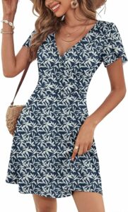 Leaf Printed Wrap V Neck Dress SN17