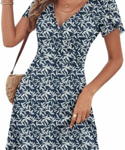 Leaf Printed Wrap V Neck Dress SN17