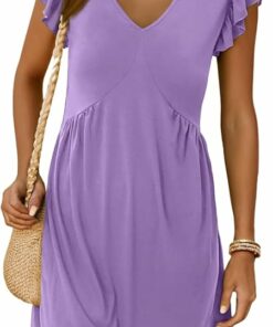 Lilac Deep V Neck Loose Dress SN7