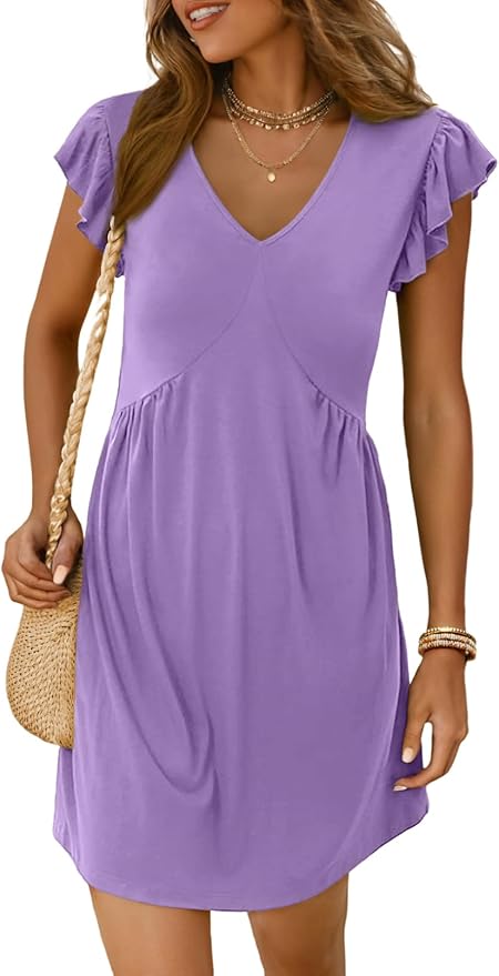 Lilac Deep V Neck Loose Dress SN7
