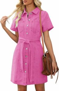 Pink Button Down Denim Shirt Dress SN30