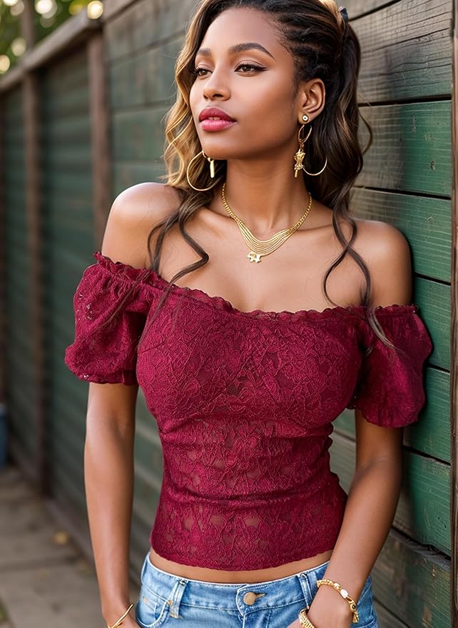 Puff Short Sleeve Off Shoulder Top SN44 - Image 2