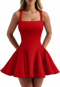 Red Sexy Sleeveless Square Neck Dress SN38