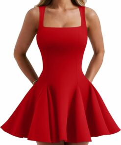 Red Sexy Sleeveless Square Neck Dress SN38