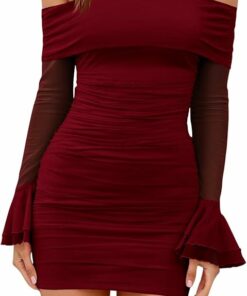 Red Y2K Ruffled Long Sleeve Halter Dress SN20